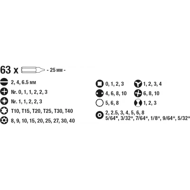 Conjunto de bits para chave de fendas KWB 106800 63 peças