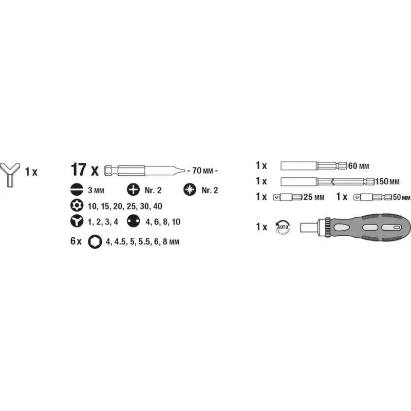 Conjunto de bits para chave de fendas KWB 106800 63 peças