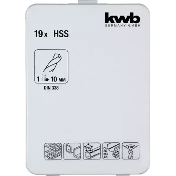 Conjunto de brocas KWB 421856 19 unid. brocas helicoidais 1,0 - 10 mm