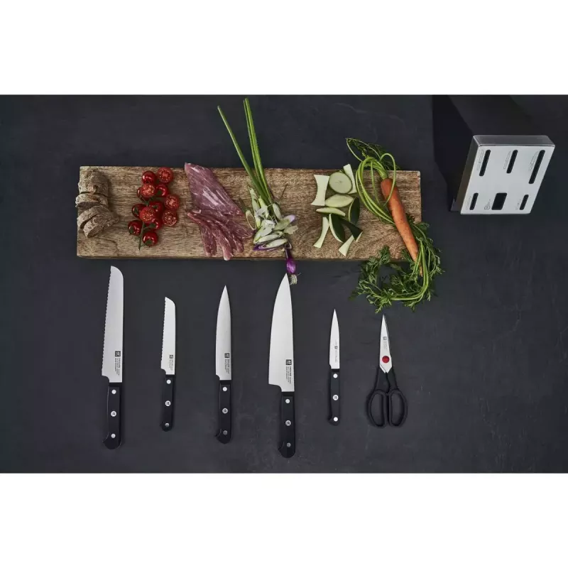 Conjunto de bloco com facas e talheres ZWILLING Gourmet 7 peças — lâminas de aço, cabos de plástico, 2,51 kg
