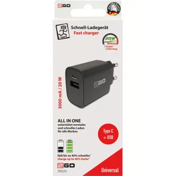 Carregador móvel 2GO 797273 universal preto carregamento rápido AC