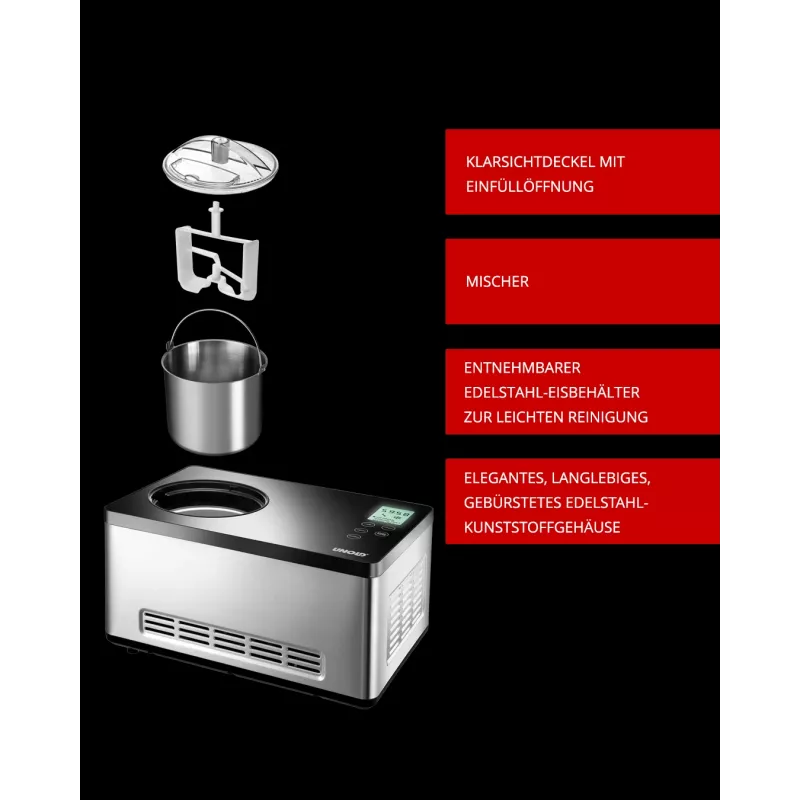 Unold 48845 máquina de gelo máquina de gelo com compressor 2 L 180 W preto, aço inoxidável