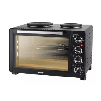 Unold Small kitchen all in one, fogão independente, preto, botão rotativo, preto, metal, vidro