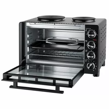 Unold Small kitchen all in one, fogão independente, preto, botão rotativo, preto, metal, vidro