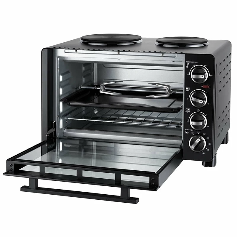 Unold Small kitchen all in one, fogão independente, preto, botão rotativo, preto, metal, vidro