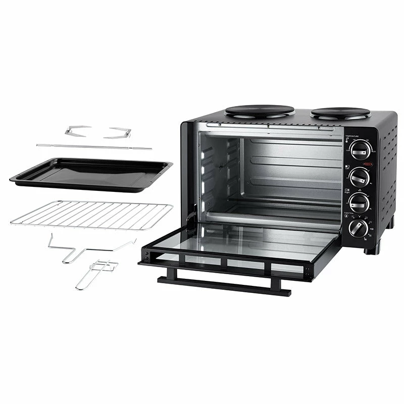 Unold Small kitchen all in one, fogão independente, preto, botão rotativo, preto, metal, vidro
