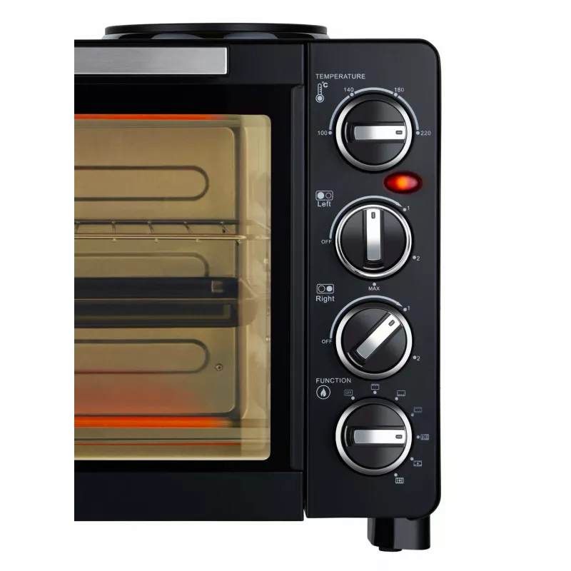 Unold Small kitchen all in one, fogão independente, preto, botão rotativo, preto, metal, vidro