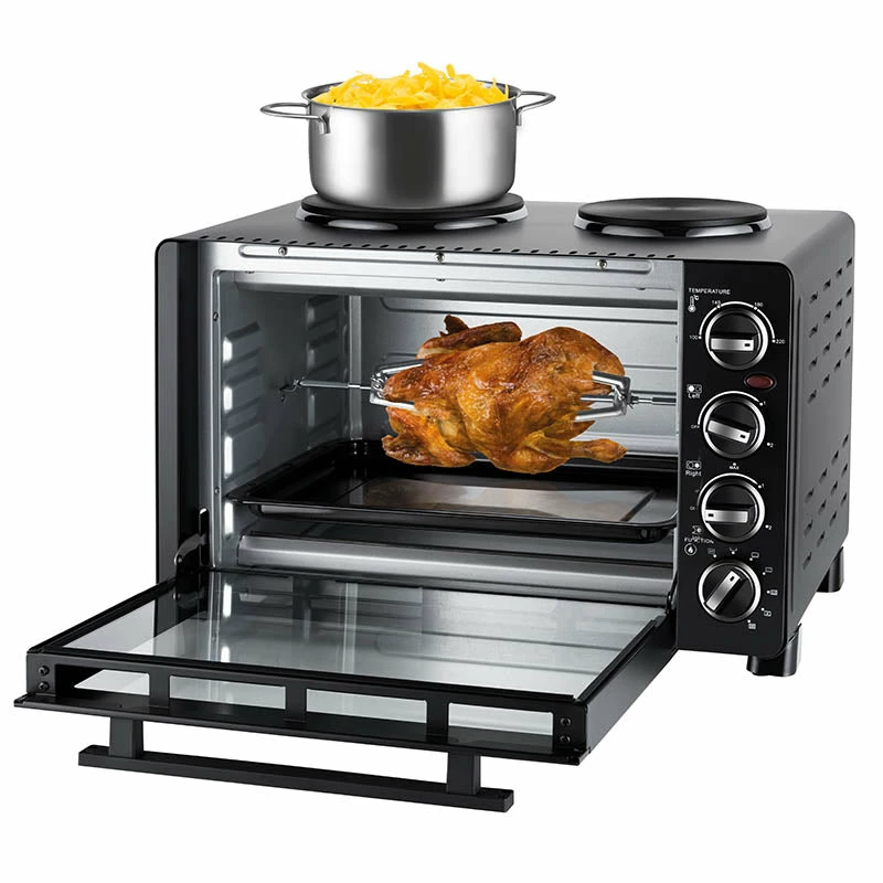 Unold Small kitchen all in one, fogão independente, preto, botão rotativo, preto, metal, vidro