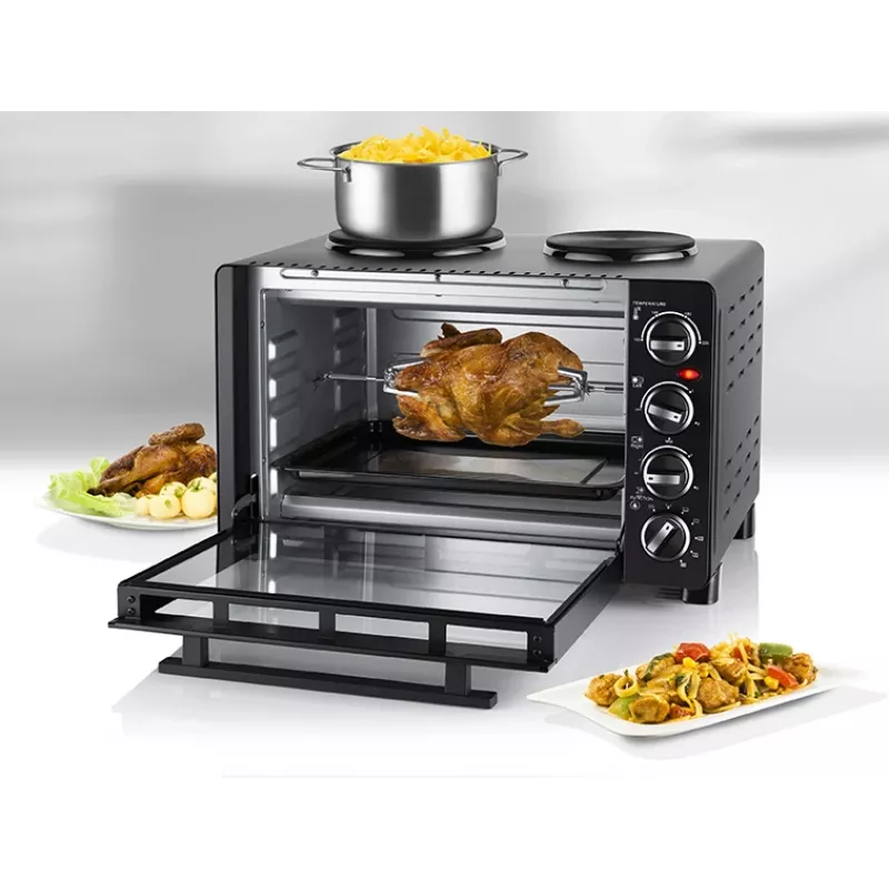 Unold Small kitchen all in one, fogão independente, preto, botão rotativo, preto, metal, vidro