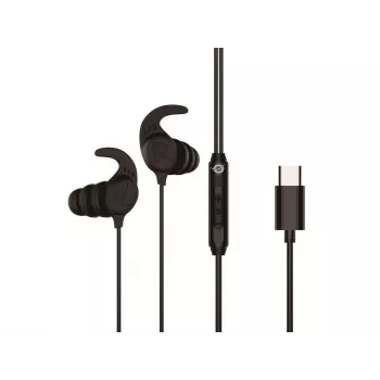 Headset In-Ear com Fios CONCEPTRONIC BRENDAN05B – USB-C, 20–20000 Hz, Cabo de 1,2 m, Gancho de Orelha (Preto)