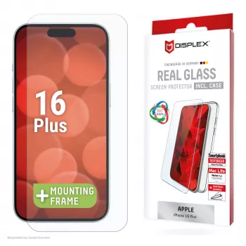 Película protetora de ecrã + capa Displex para Apple iPhone 16 Plus, moldura de montagem Eco, anti-riscos