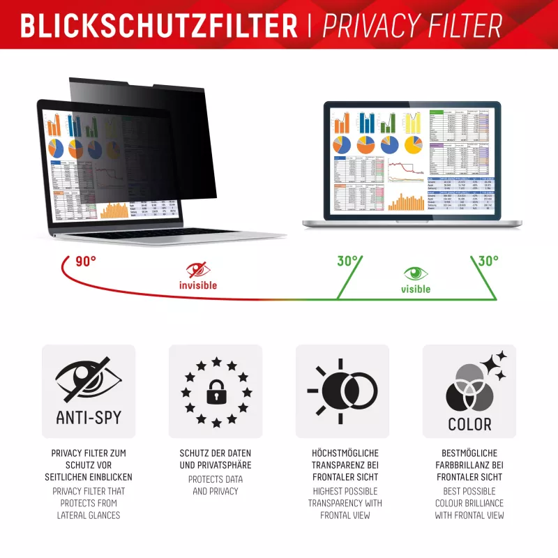 Filtro de privacidade magnético de 2 vias Displex PRIVACY SAFE para portátil/notebook 14'' (16:10)