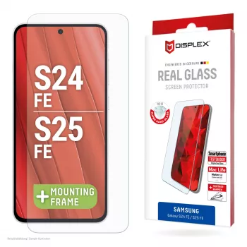 Proteção de ecrã Displex (10H) para Samsung Galaxy S25 FE/S24 FE, moldura de montagem Eco, anti-riscos
