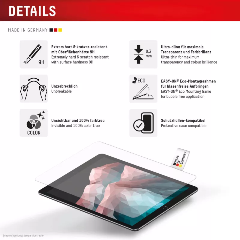 Vidro para tablet Displex (9H) para Samsung Galaxy Tab S11, moldura de montagem Eco, à prova de quebra