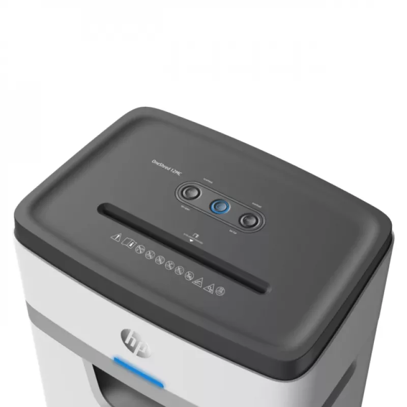 Destruidora de documentos HP OneShred 12MC corte em micro-partículas 2x15 mm 12 folhas 25 L 65 dB 220 mm branca