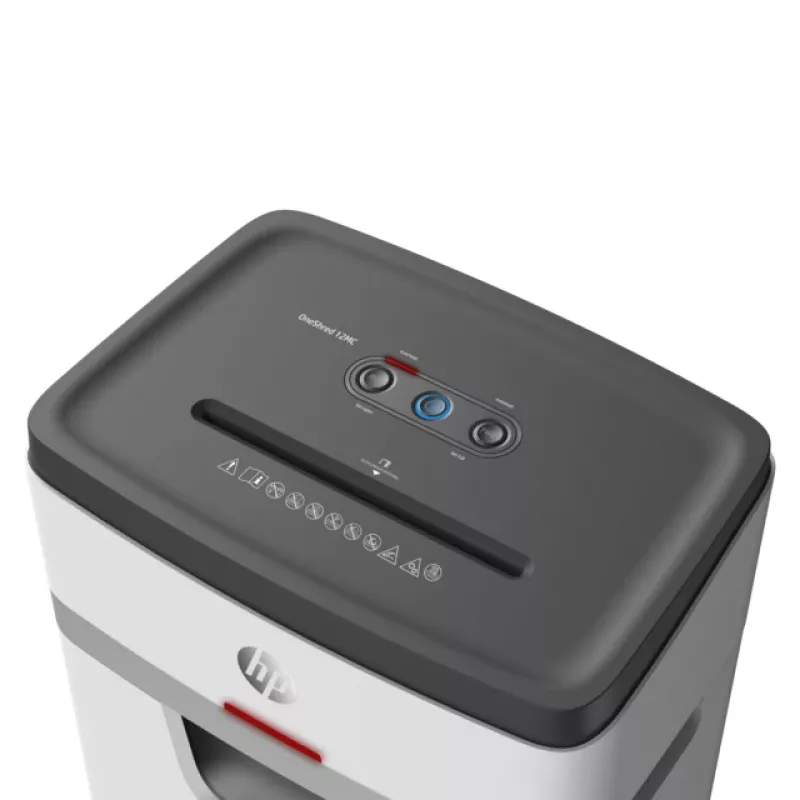 Destruidora de documentos HP OneShred 12MC corte em micro-partículas 2x15 mm 12 folhas 25 L 65 dB 220 mm branca
