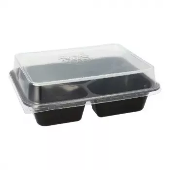 Recipiente de alimentos descartável Papstar 96554 preto PET 227x178x45mm