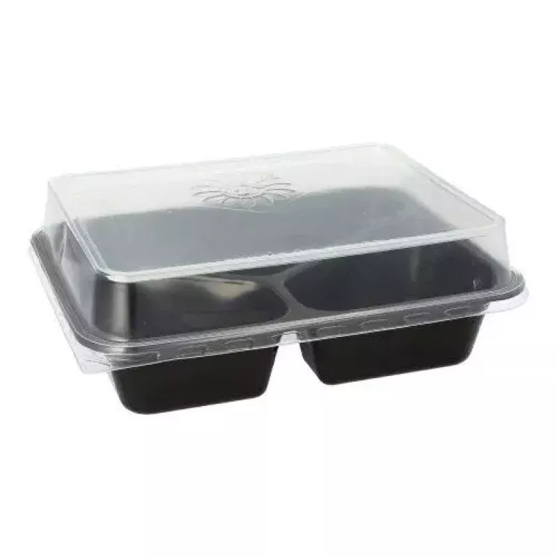 Recipiente de alimentos descartável Papstar 96554 preto PET 227x178x45mm