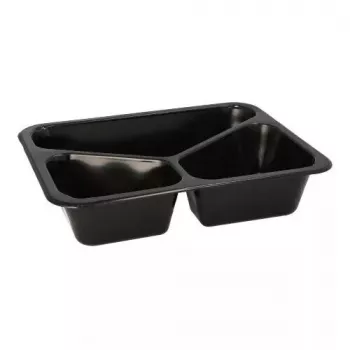 Recipiente de alimentos descartável Papstar 96554 preto PET 227x178x45mm