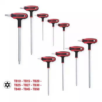 KS Tools ERGOTORQUEplus Jogo de chaves Torx com cabo em T e furo, 9 peças, TB10-TB50 (151.8160)