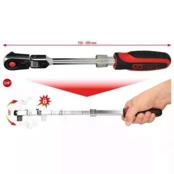 KS Tools 914.1420 1/4" SlimPOWER Roquete reversível com junta telescópica, 72 dentes