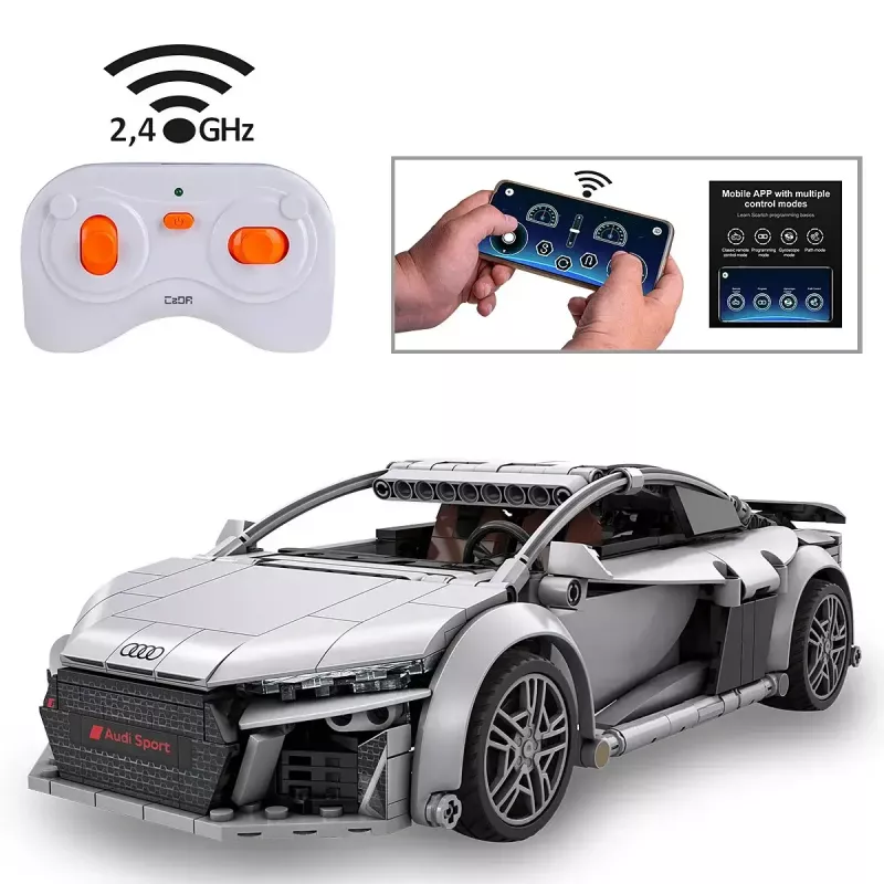 Jamara CaDA Audi R8 Coupé 1:14 cinzento, conjunto de blocos RC 2,4 GHz