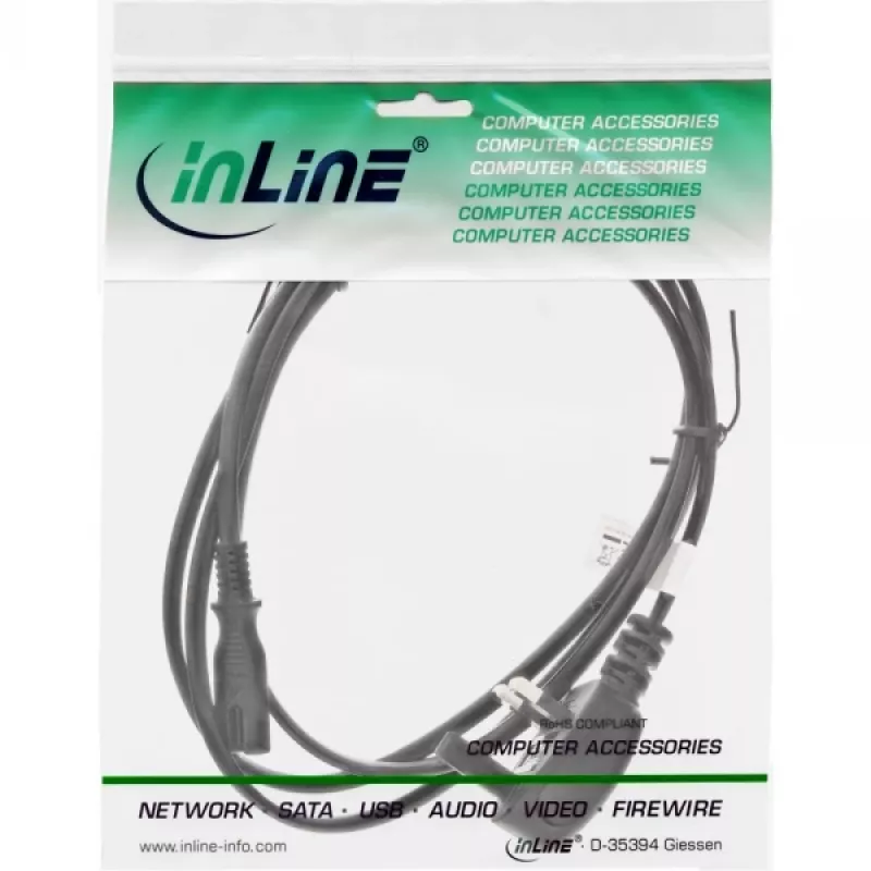 Cabo de alimentação InLine ficha Inglaterra / conector fêmea Euro 8, 1,8 m, BS 1363, conector fêmea C7, 250 V, 2,5 A