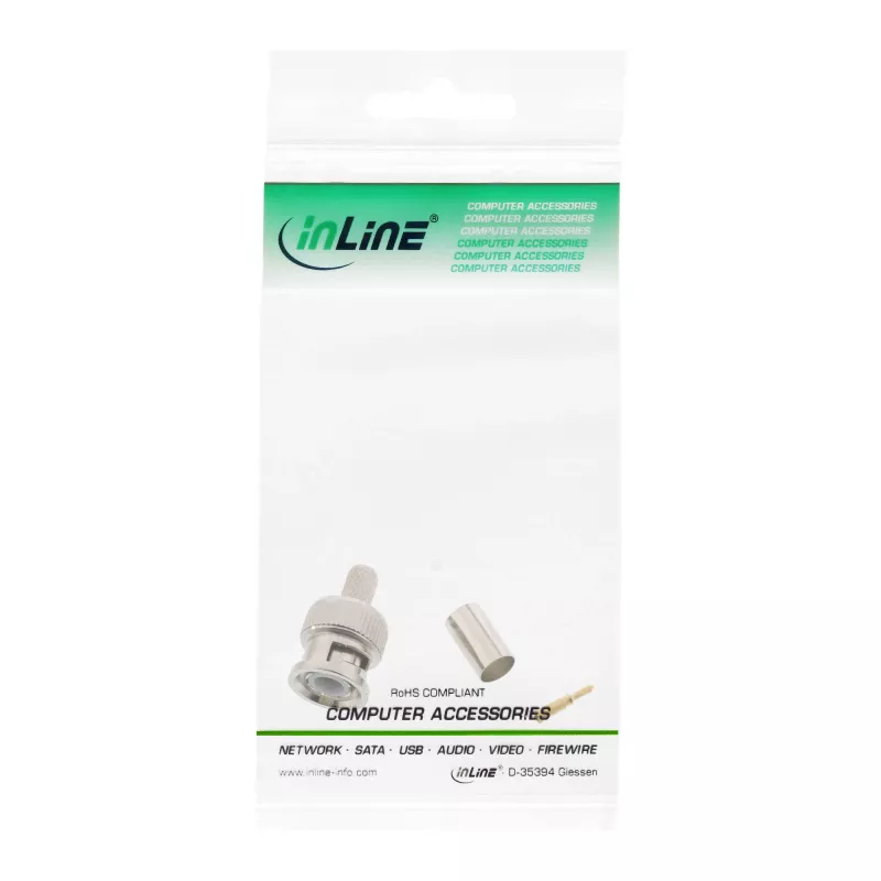 Ficha BNC de cravar InLine para cabo de vídeo RG59, bronze, 7 g, 70 mm, 123 mm, 15 mm, 9 g