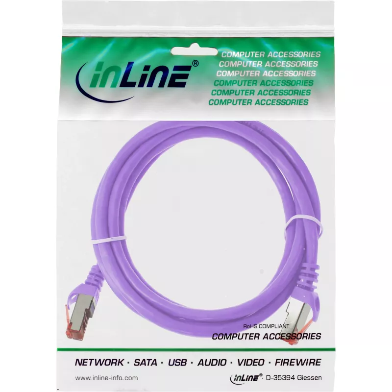 Cabo de patch InLine S/FTP PiMF Cat.6 250MHz PVC cobre lilás 1 m