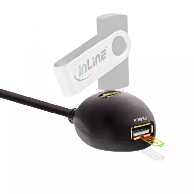 Cabo InLine USB 3.2 Gen.1 USB Type-A macho / A fêmea + alimentação, com suporte, preto, 2 m
