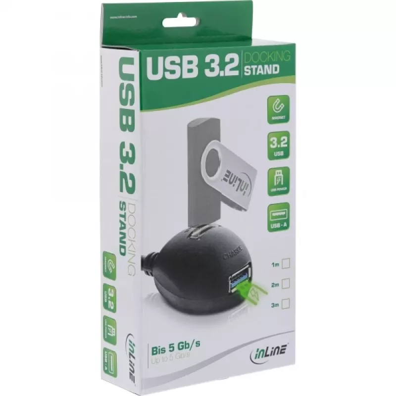 Cabo InLine USB 3.2 Gen.1 USB Type-A macho / A fêmea + alimentação, com suporte, preto, 2 m