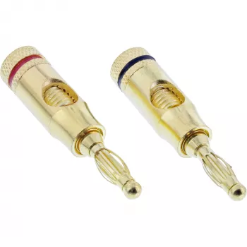Terminal de parafuso (parafuso de ficha banana) InLine metal dourado, 1x vermelho + 1x preto