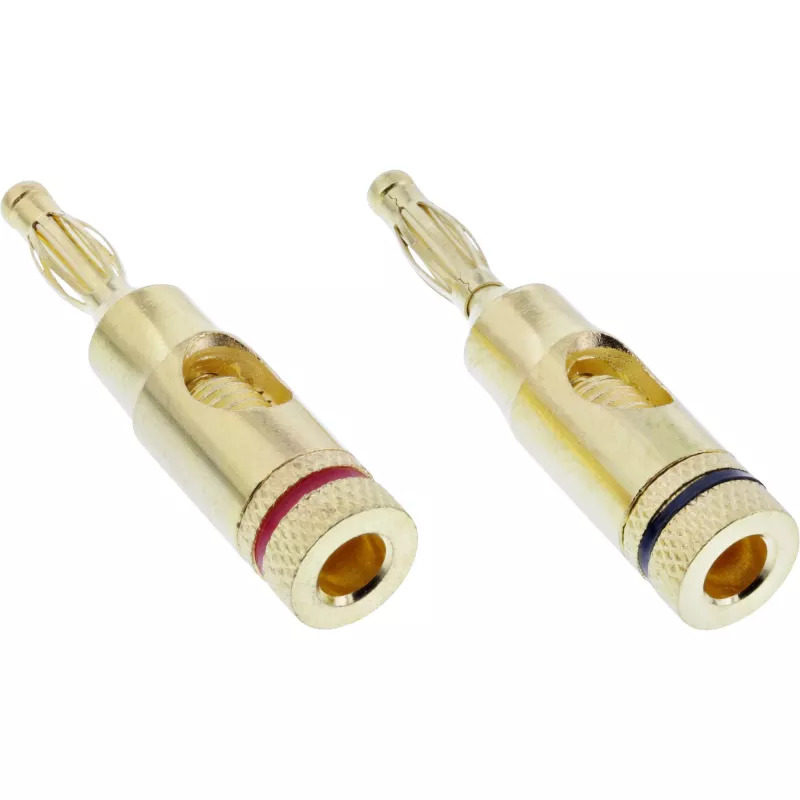 Terminal de parafuso (parafuso de ficha banana) InLine metal dourado, 1x vermelho + 1x preto