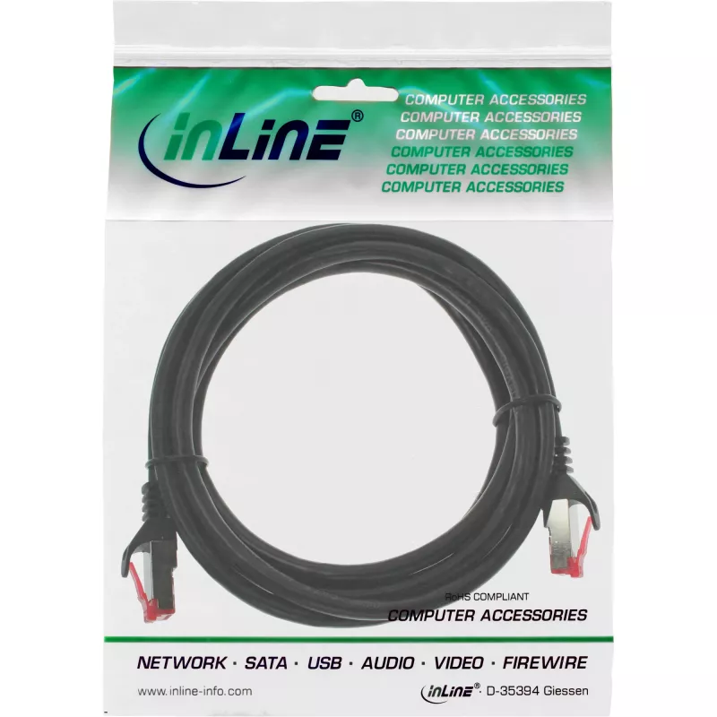Cabo de rede InLine S/FTP PiMF Cat.6 250MHz PVC CCA preto 1m