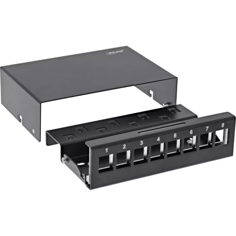 Caixa de consolidação de secretária InLine 8x Keystone RJ45, metal, preto RAL9005