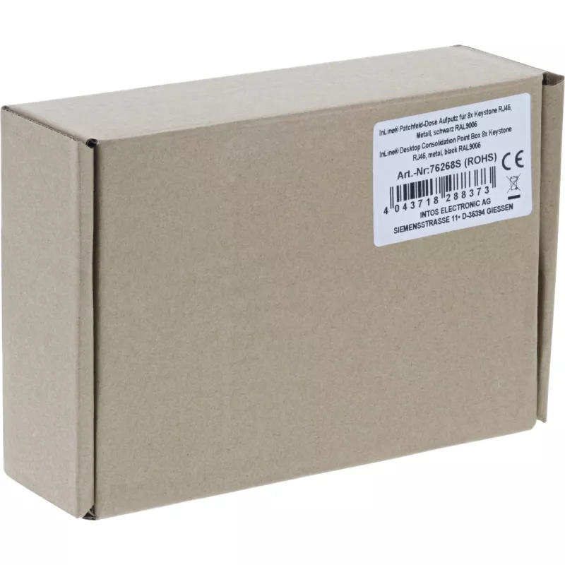 Caixa de consolidação de secretária InLine 8x Keystone RJ45, metal, preto RAL9005