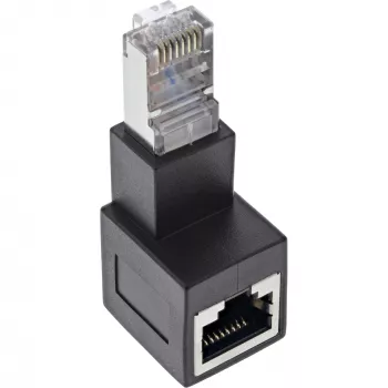 Adaptador de cabo de rede InLine Cat.6A, RJ45 macho / fêmea, angular 90° para baixo