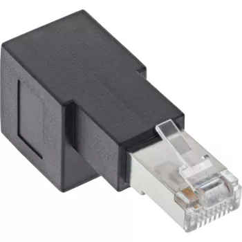 Adaptador de cabo de rede InLine Cat.6A, RJ45 macho / fêmea, angular 90° para baixo