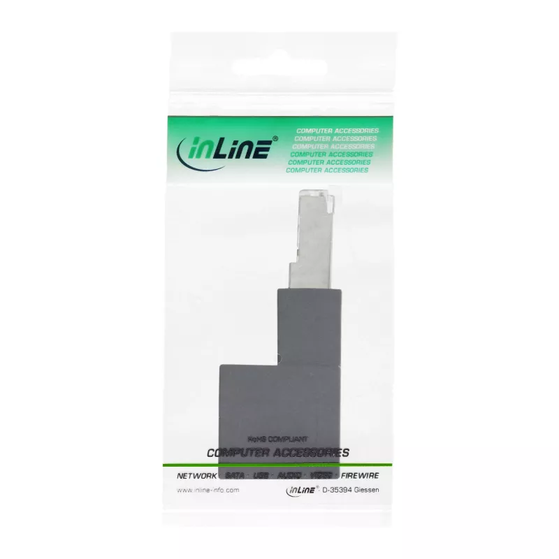Adaptador de cabo de rede InLine Cat.6A, RJ45 macho / fêmea, angular 90° para baixo