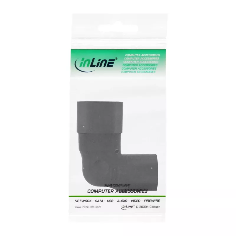 Adaptador de alimentação InLine IEC 60320 C14/C13, angular esquerda/direita, dispositivo IEC de 3 polos