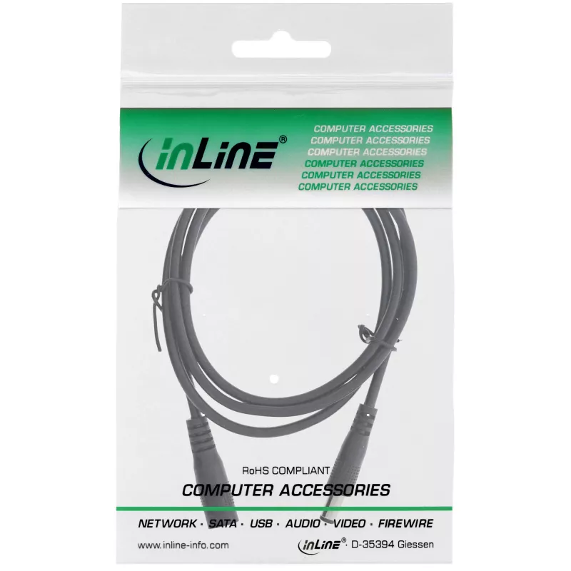 Cabo de extensão DC InLine, ficha DC macho/fêmea 5,5x2,1mm, preto, 1m