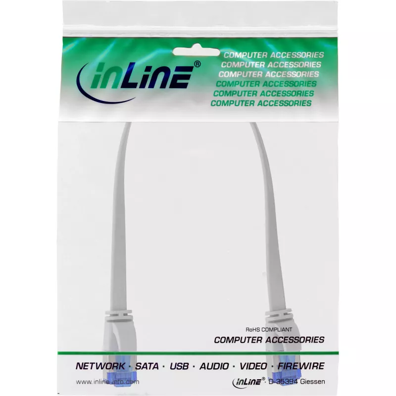 Cabo de rede plano InLine, U/FTP, Cat.6A, TPE sem halogéneos, branco, 0,3m
