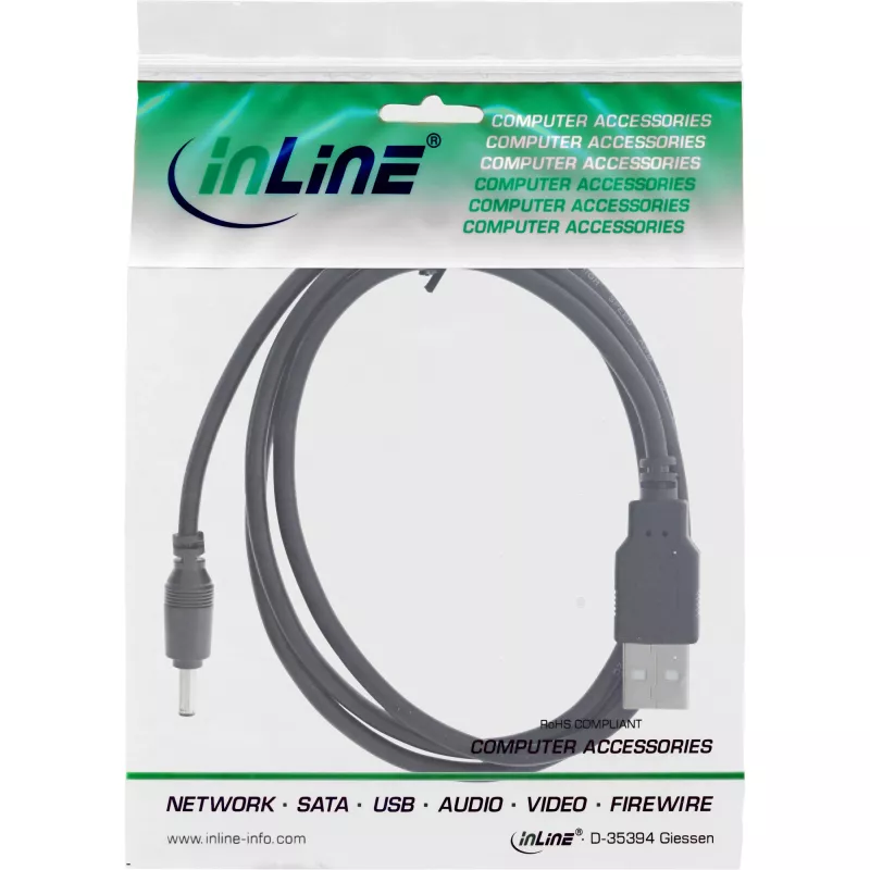 Cabo adaptador de alimentação DC USB InLine, USB A macho para DC 3.5x1.35mm 3m