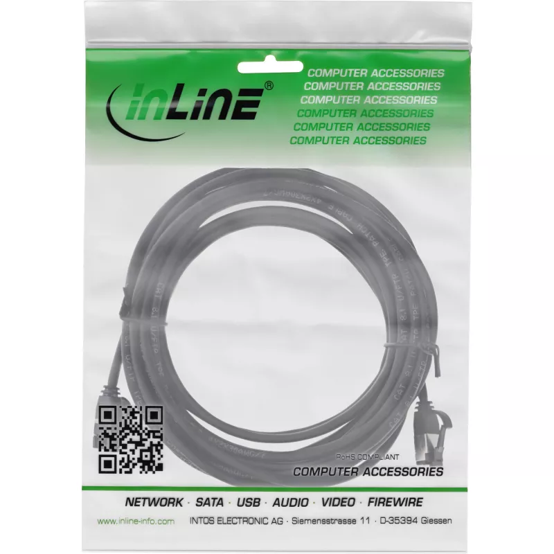 Cabo de rede fino InLine, U/FTP, Cat.8.1, TPE sem halogéneos, preto 3m