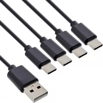 Cabo de carregamento em Y InLine USB 4em1, 1x USB-A macho para 4x USB-C macho, preto 2m