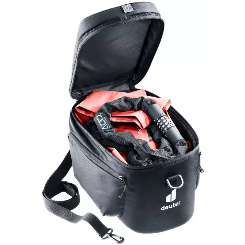 Bolsa de bagageiro de bicicleta DEUTER Rack Bag 10 — montagem traseira, 10 L, tecido, 180×310×220 mm, preta