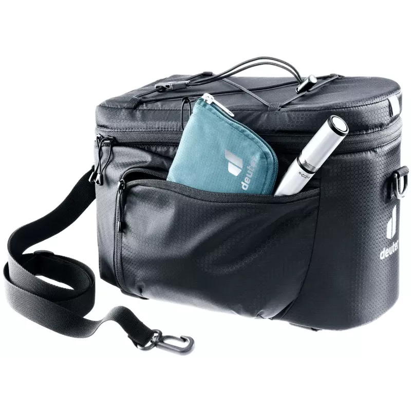 Bolsa de bagageiro de bicicleta DEUTER Rack Bag 10 — montagem traseira, 10 L, tecido, 180×310×220 mm, preta