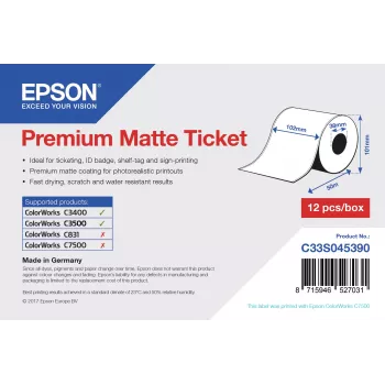 Epson Premium Matte Ticket - rolo: 102 mm x 50 m, mate, 107 g/m², 1 unid., 114 mm, 104 mm, 120 mm