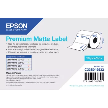 Epson Premium Matte Label - rolo pré-cortado: 102 mm x 76 mm, 440 etiquetas