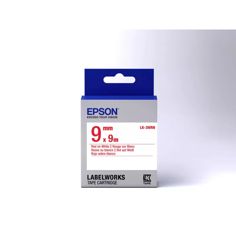 Cartucho de etiquetas Epson Standard LK-3WRN vermelho/branco 9mm (9m), vermelho sobre branco, Japão, 9 mm, 9 m, 1 unid., 25 mm